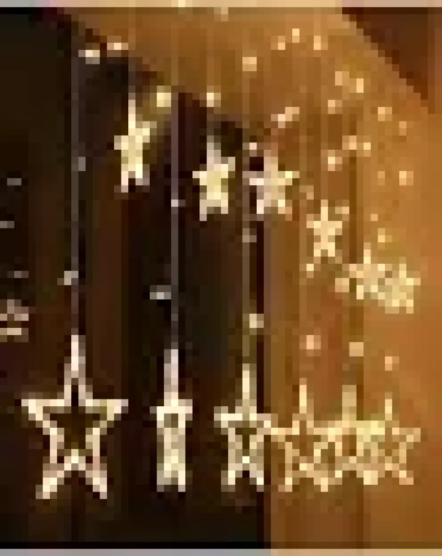 BYSHOME Dekoratif 8 Fonksiyonlu Yıldız Desenli Perde LED 12 Sarkıt Ip LED