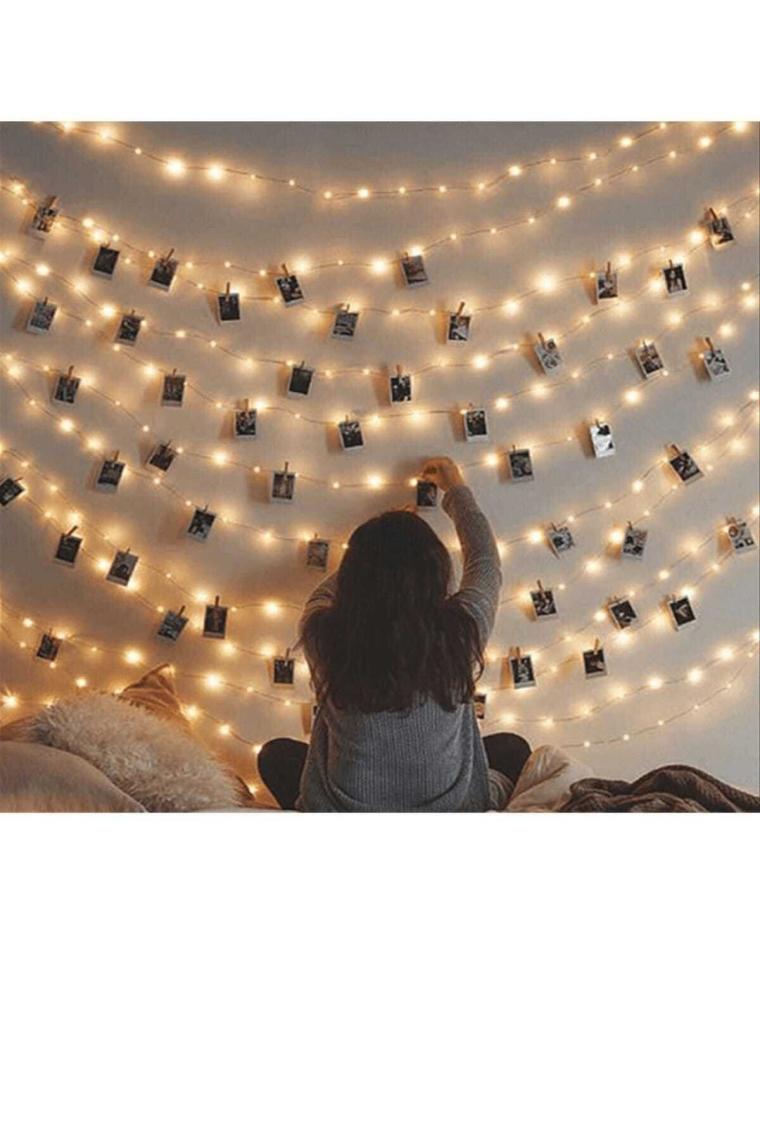 Peri Led Işık 5 Metre Sarı Pilli 25 Adet Küçük Mandal Mandallı Yılbaşı Led
