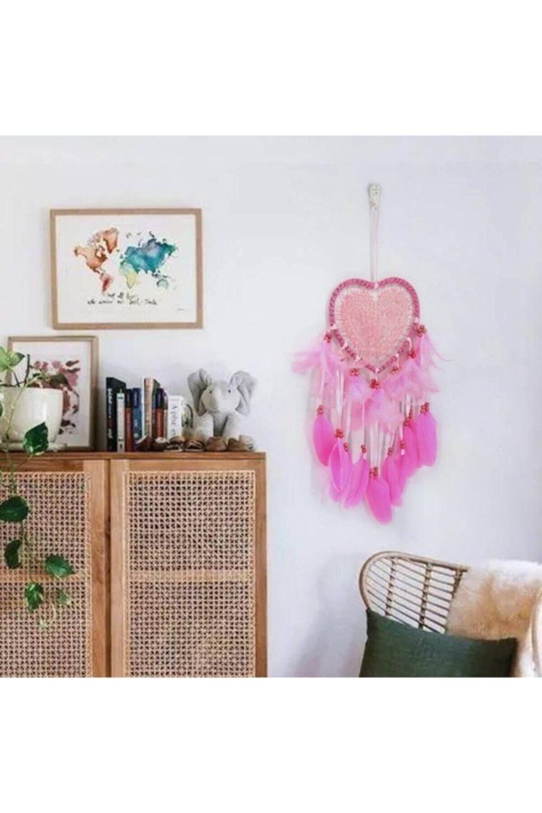 Led Işıklı Pembe Kalp Düş Rüya Kapanı Dream Catcher