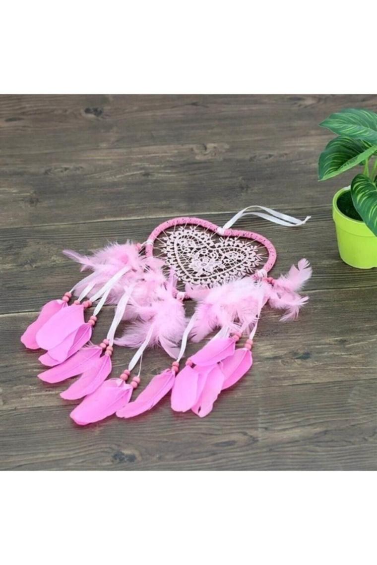 Led Işıklı Pembe Kalp Düş Rüya Kapanı Dream Catcher