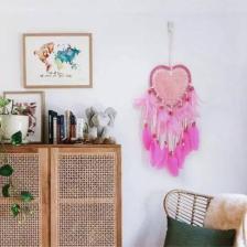 Led Işıklı Pembe Kalp Düş Rüya Kapanı Dream Catcher