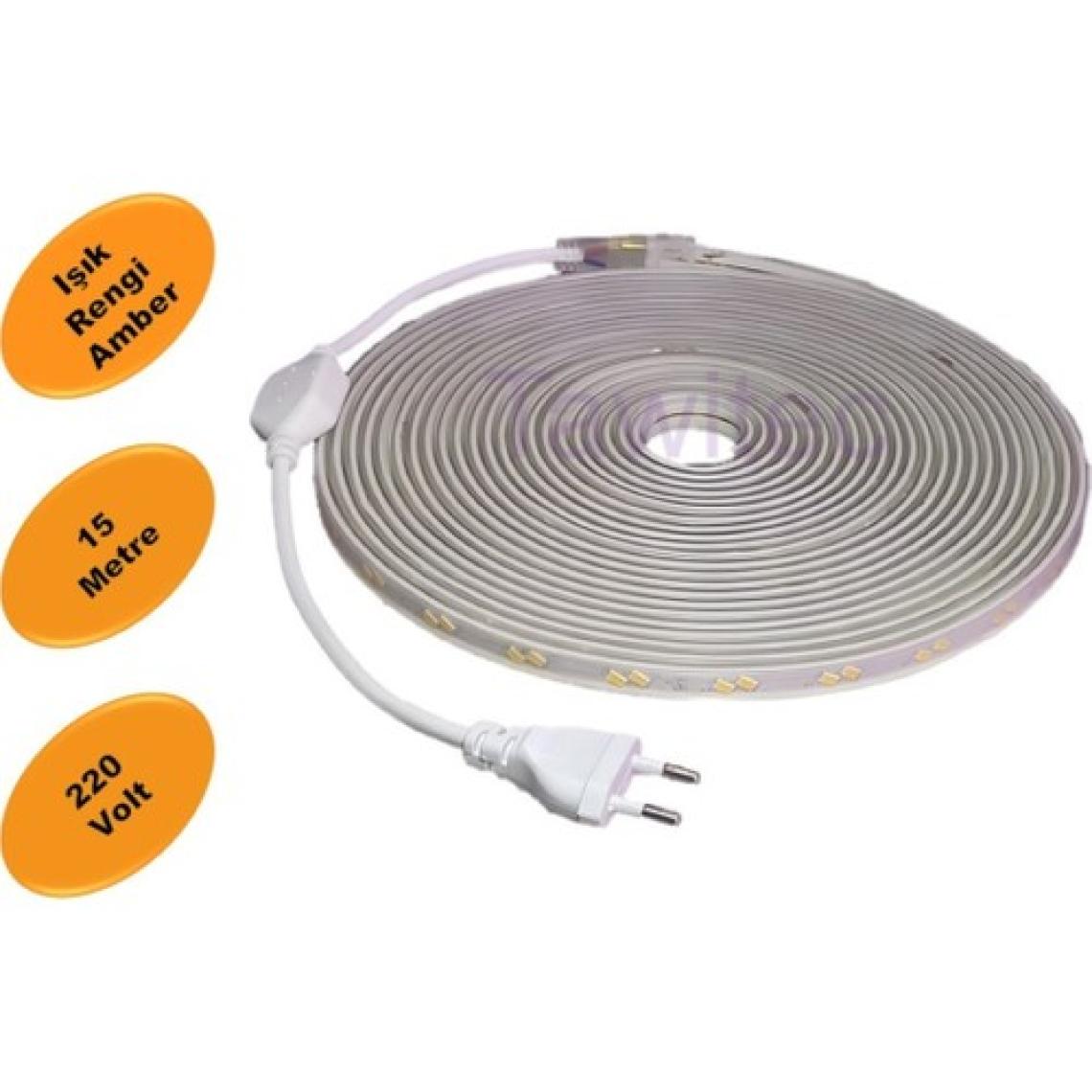 Tawitec Hortum Şerit LED 220 Volt  Su Geçirmez Fiş Dahil Metrede 68 LED 5730 Amber 15 Metre