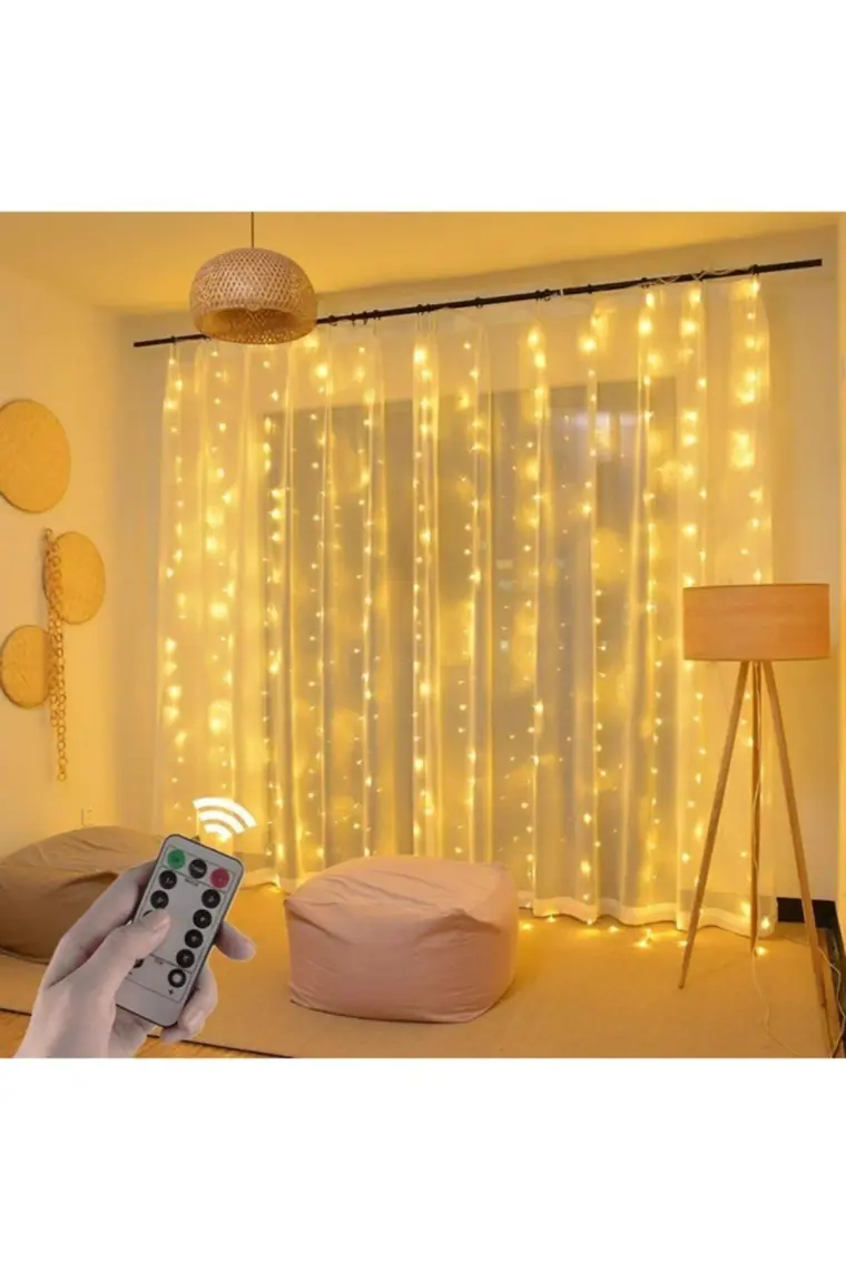 Exeo USB Perde Peri LED Kumandali Dekoratif Su Geçirmez Sarı