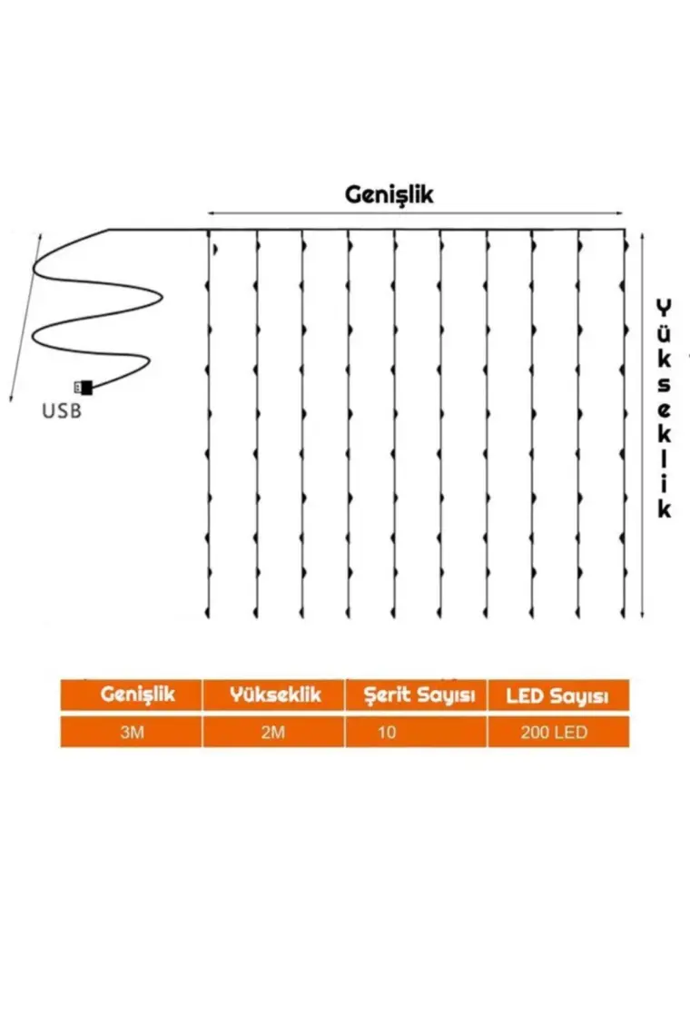 Exeo USB Perde Peri LED Kumandali Dekoratif Su Geçirmez Sarı