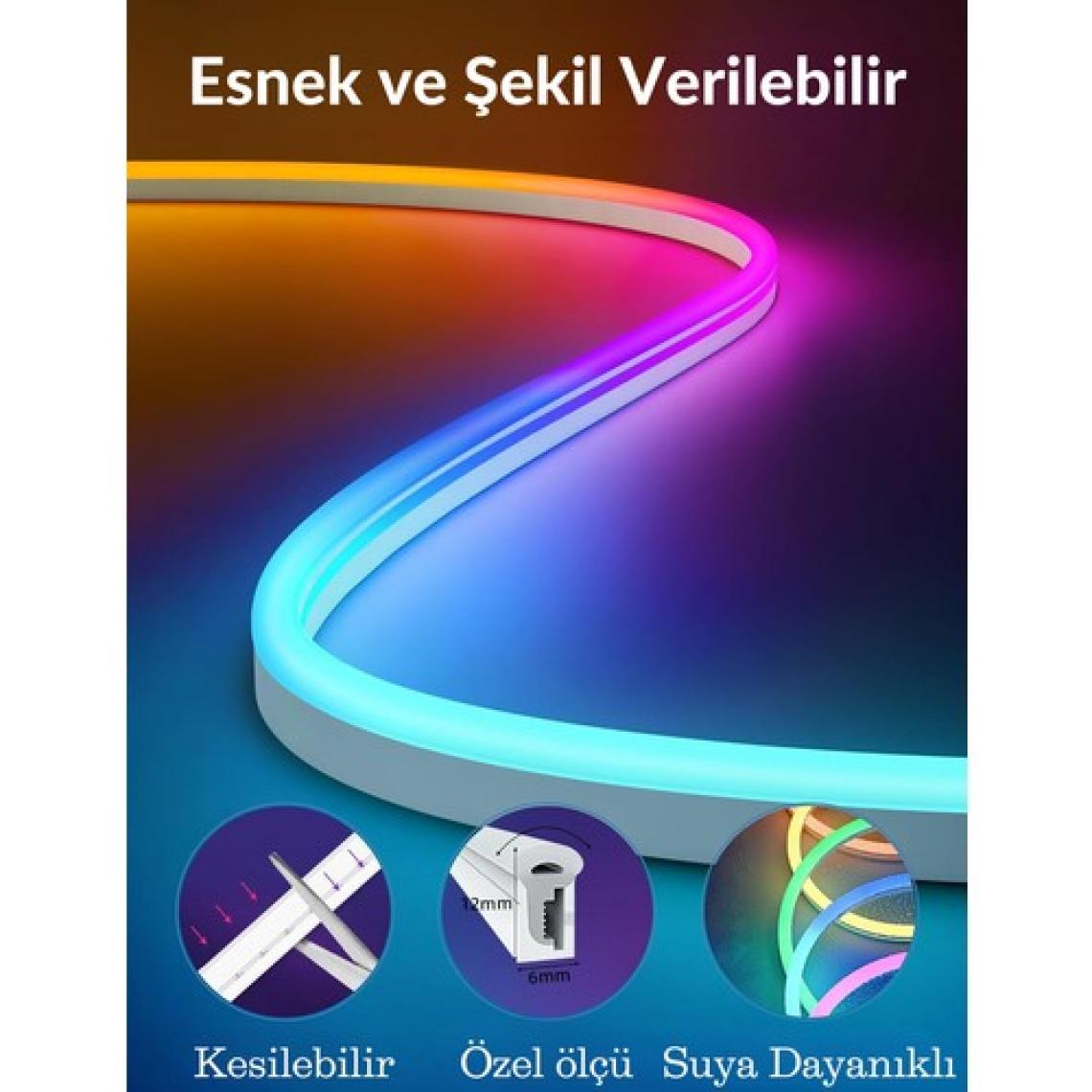 Neeko 5mt Şerit Neon LED Animasyonlu Kumandalı ve Telefon Kontrollü Sese ve Müziğe Duyarlı Magic LED Argb