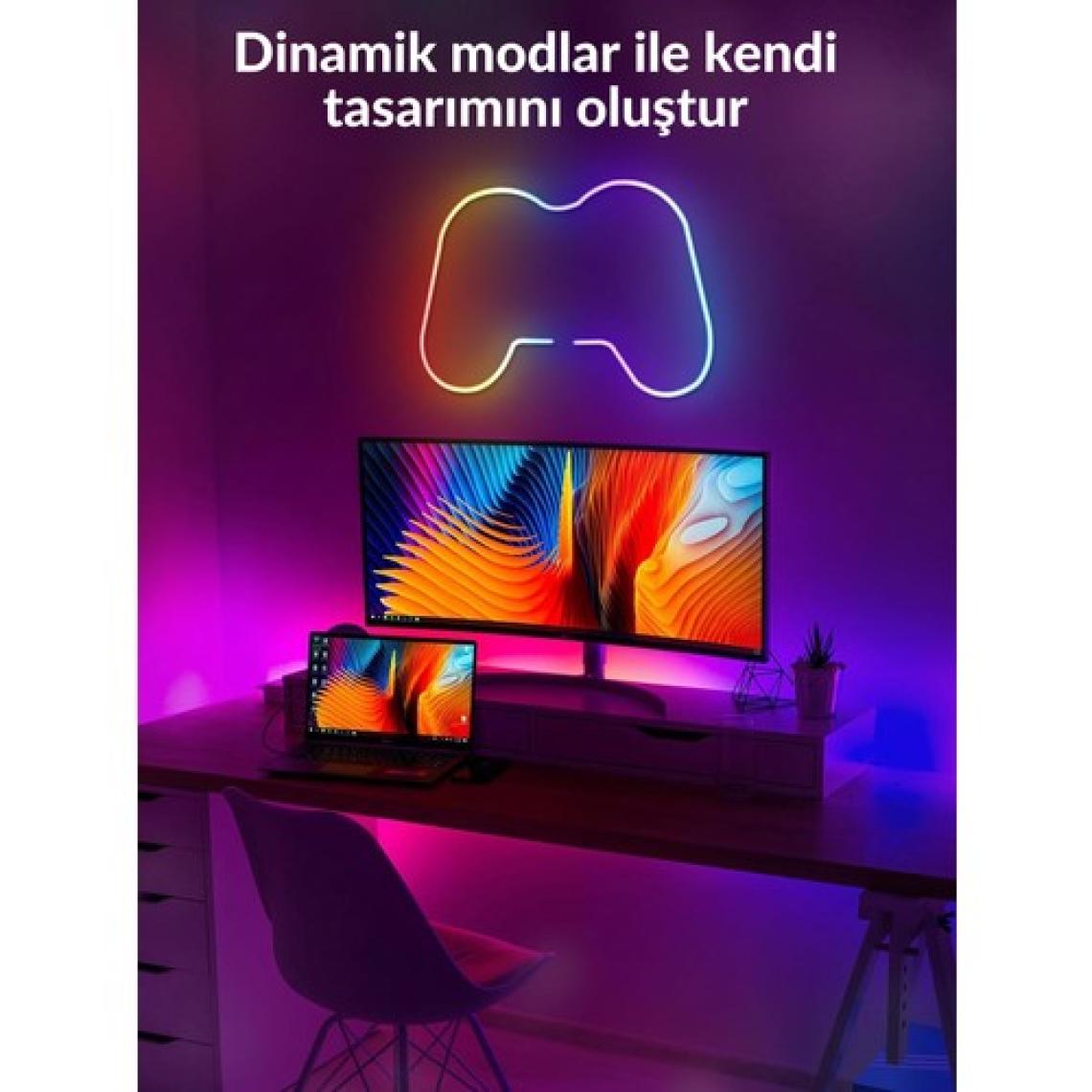 Neeko 5mt Şerit Neon LED Animasyonlu Kumandalı ve Telefon Kontrollü Sese ve Müziğe Duyarlı Magic LED Argb