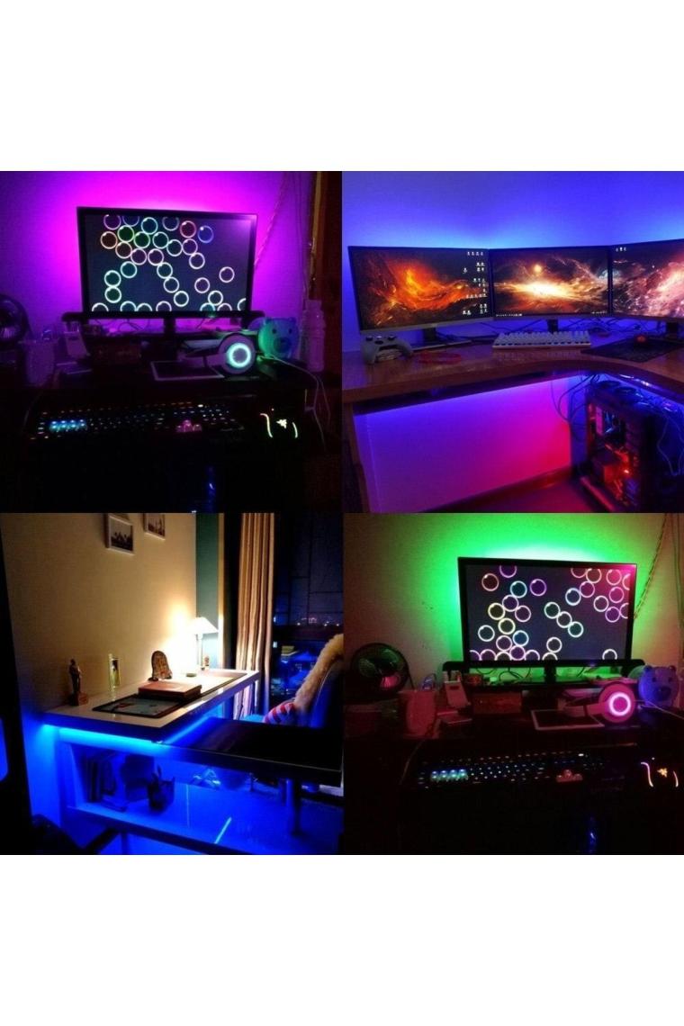 5v Usb 100cm Rgb Şerit Led 3 Çipli Smd5050 30led Ses Sensörlü Kumandalı