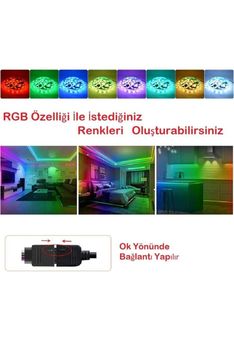 5v Usb 100cm Rgb Şerit Led 3 Çipli Smd5050 30led Ses Sensörlü Kumandalı