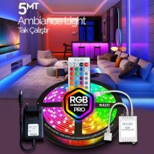 Suled   Şerit LED 5 Metre Animasyonlu Tak Çalıştır Kumandalı Trafolu Rgb Şerit Işık Ambiyans