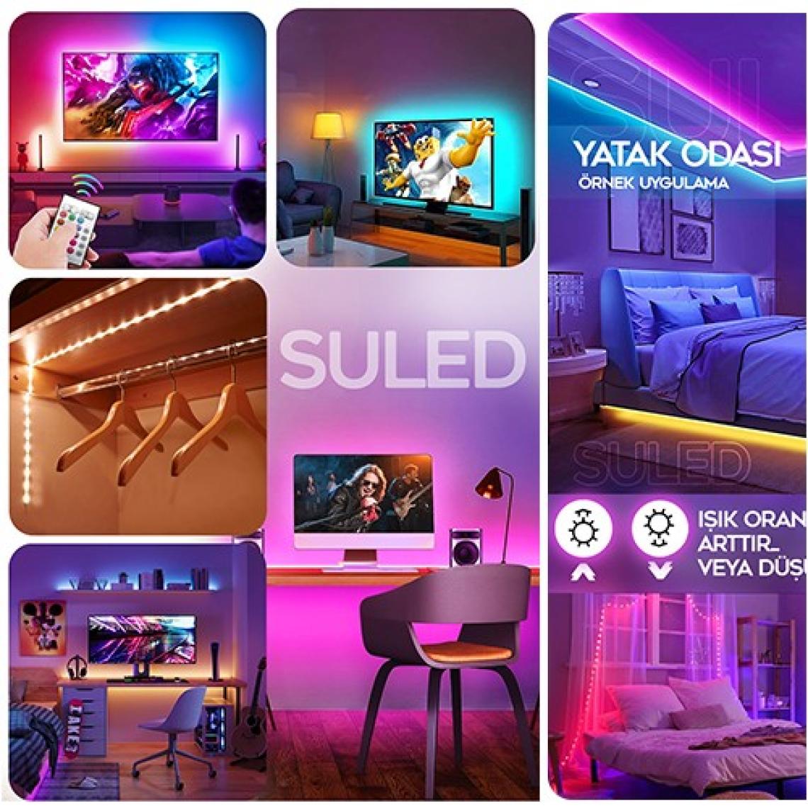 Suled   Şerit LED 5 Metre Animasyonlu Tak Çalıştır Kumandalı Trafolu Rgb Şerit Işık Ambiyans