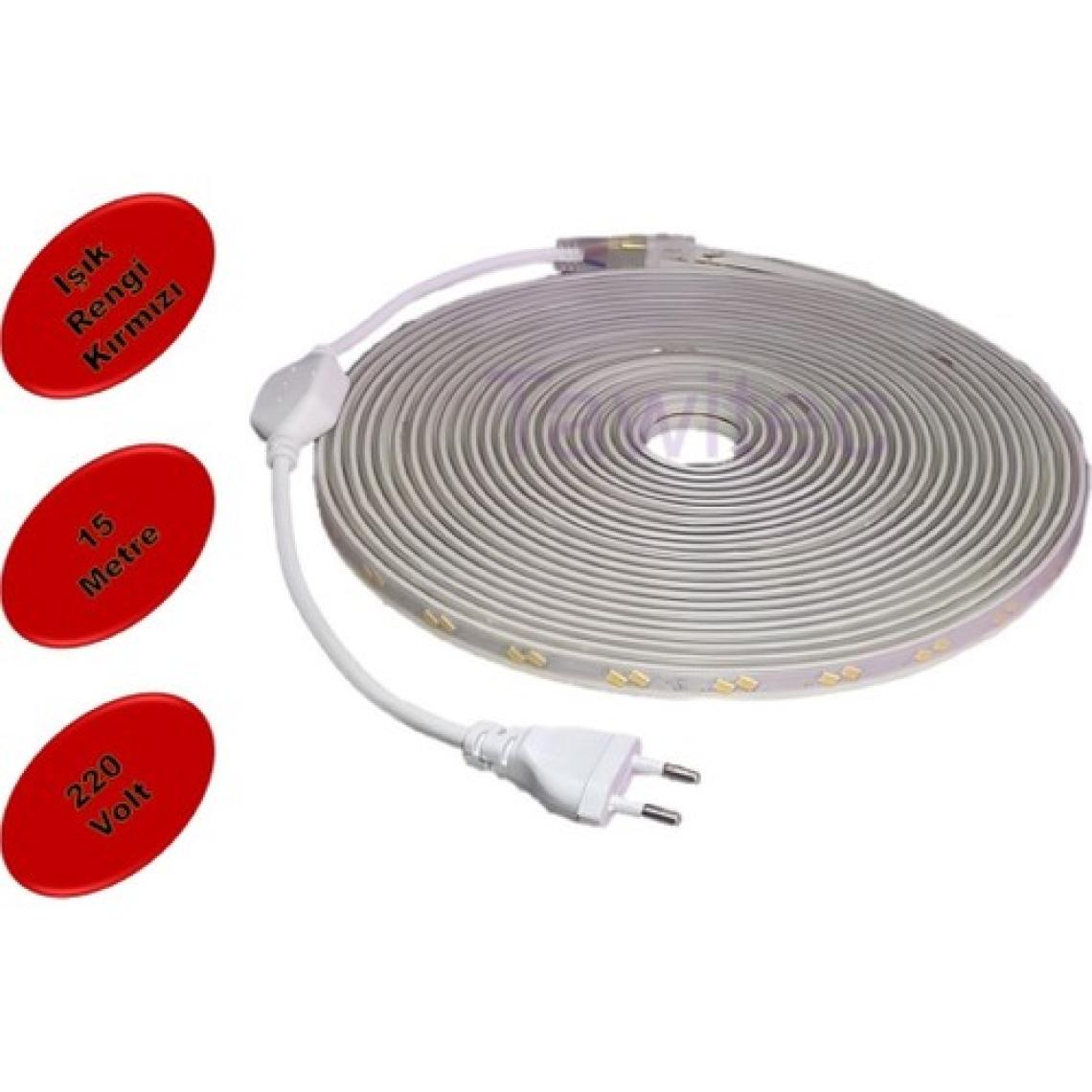 Tawitec Hortum Şerit LED 220 Volt Su Geçirmez Fiş Dahil Metrede 68 LED 5730 Kırmızı 15 Metre