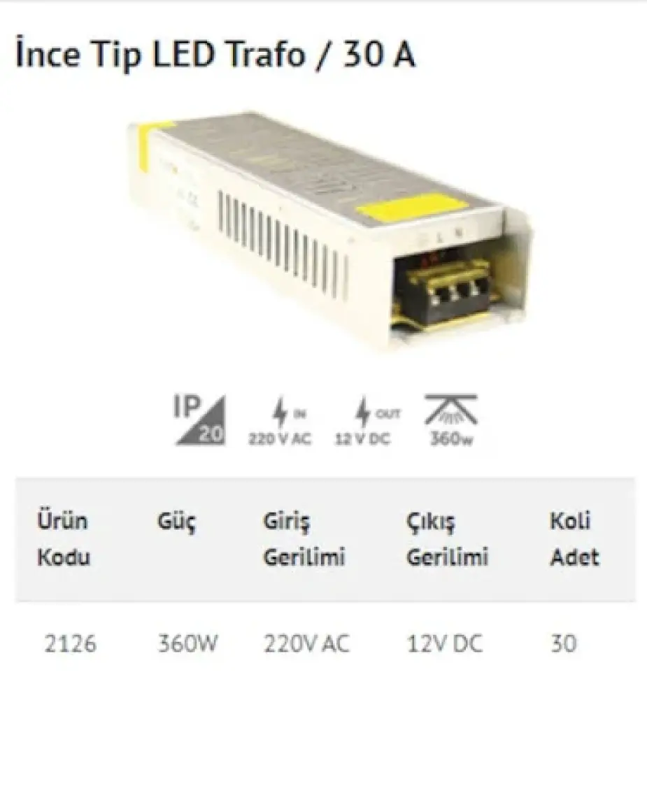 Inoled 2126 Iç Ortam Ince Tip LED Trafo 30 A