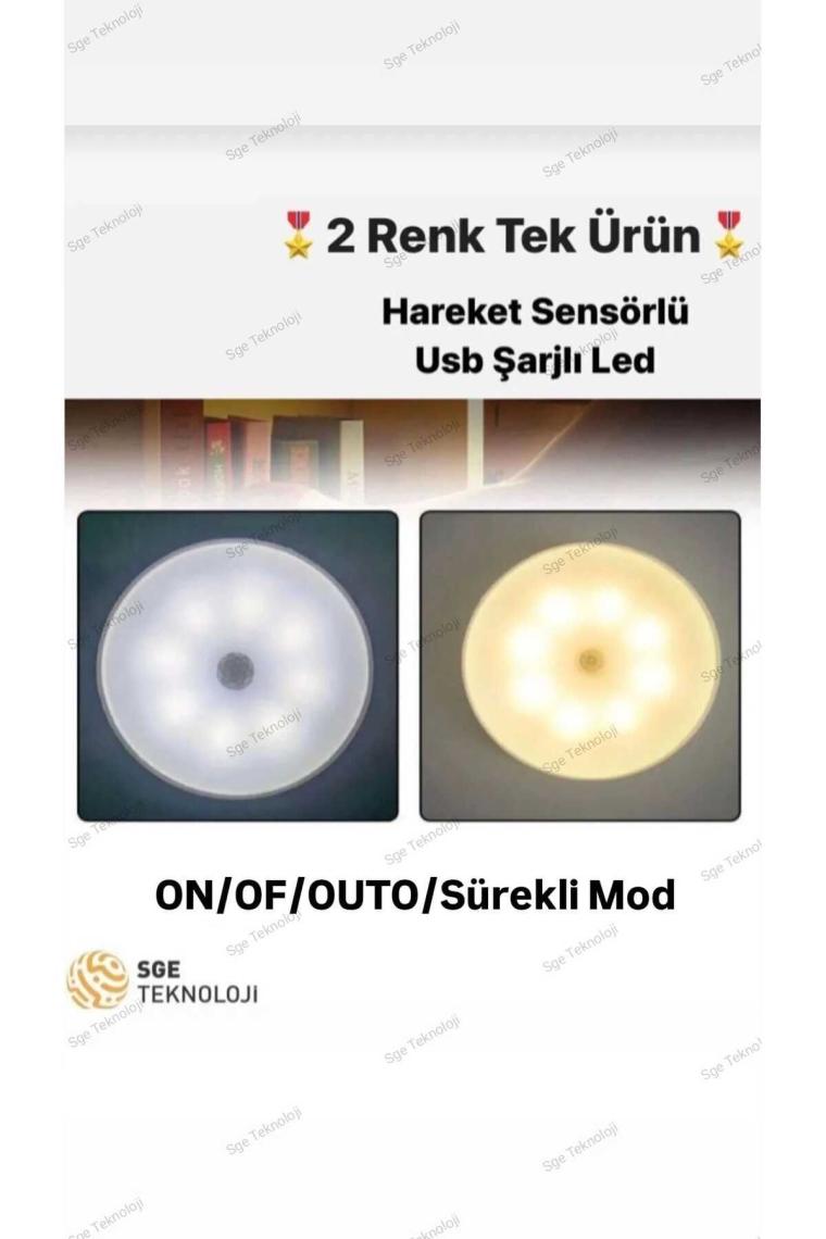 Hareket Sensörlü 16 Led 400mah Şarjlı 2 Renk Beyaz Ve Gün Işığı Led Auto Dolap Içi, Koridor Type-c