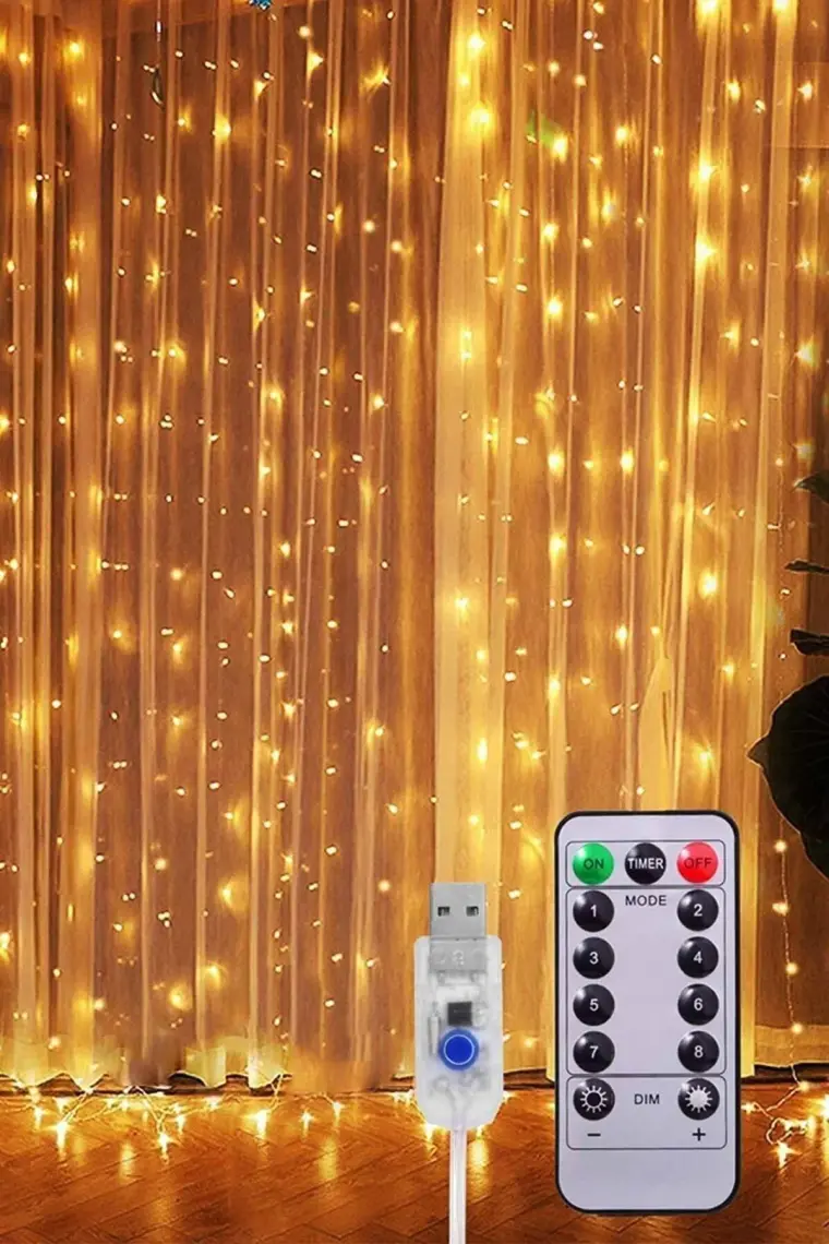 BYSHOME Perde LED Işık 3 x 3 Metre 300 Ledli Kumandalı Usb.i 8 Animasyonlu Dekoratif Amaçlı