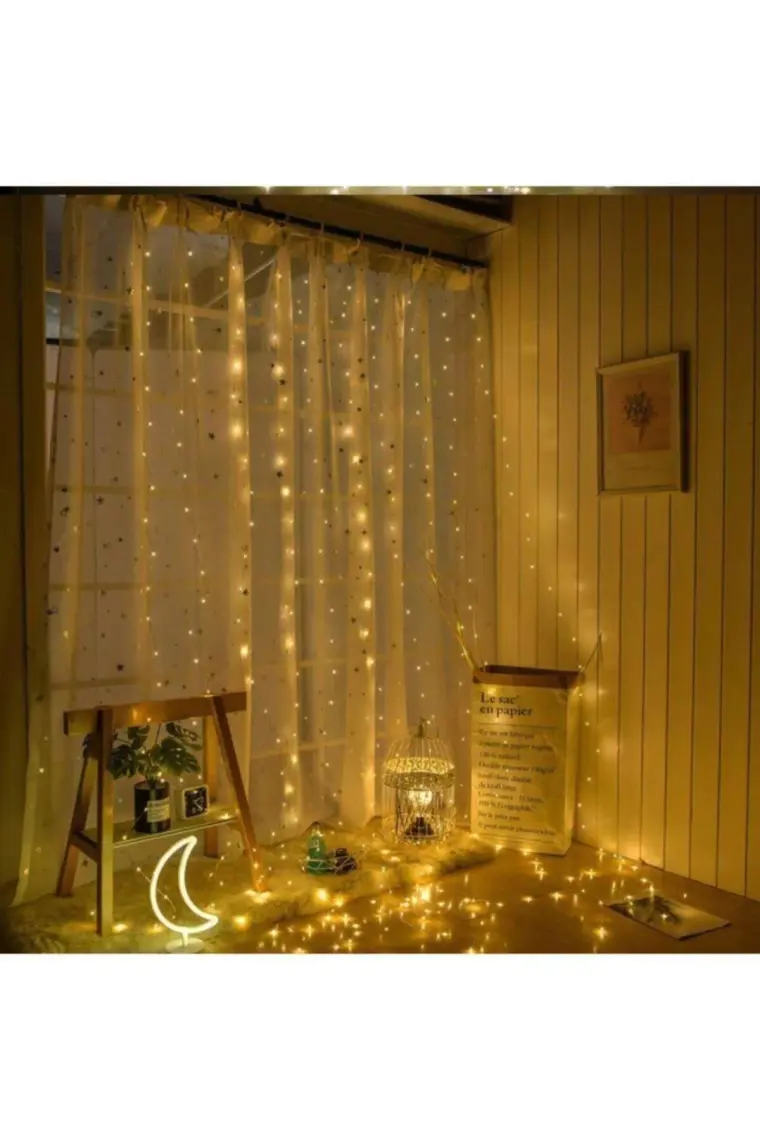 BYSHOME Perde LED Işık 3 x 3 Metre 300 Ledli Kumandalı Usb.i 8 Animasyonlu Dekoratif Amaçlı