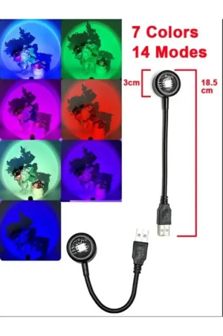Sge Teknoloji USB LED 7 Renk 14 Mod Projektör Lambası Fotoğraf ve Video Çekim Işığı Dekoratif Işık