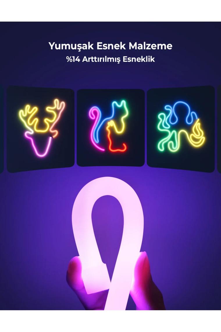 Sese Duyarlı Animasyonlu RGB Kumandalı 5 Metre Neon Şerit Hortum Led USB ve App Uyumlu
