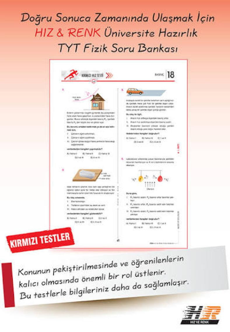Hız ve Renk Yayınları TYT Fizik Soru Bankası 2019 Yeni Müfredat