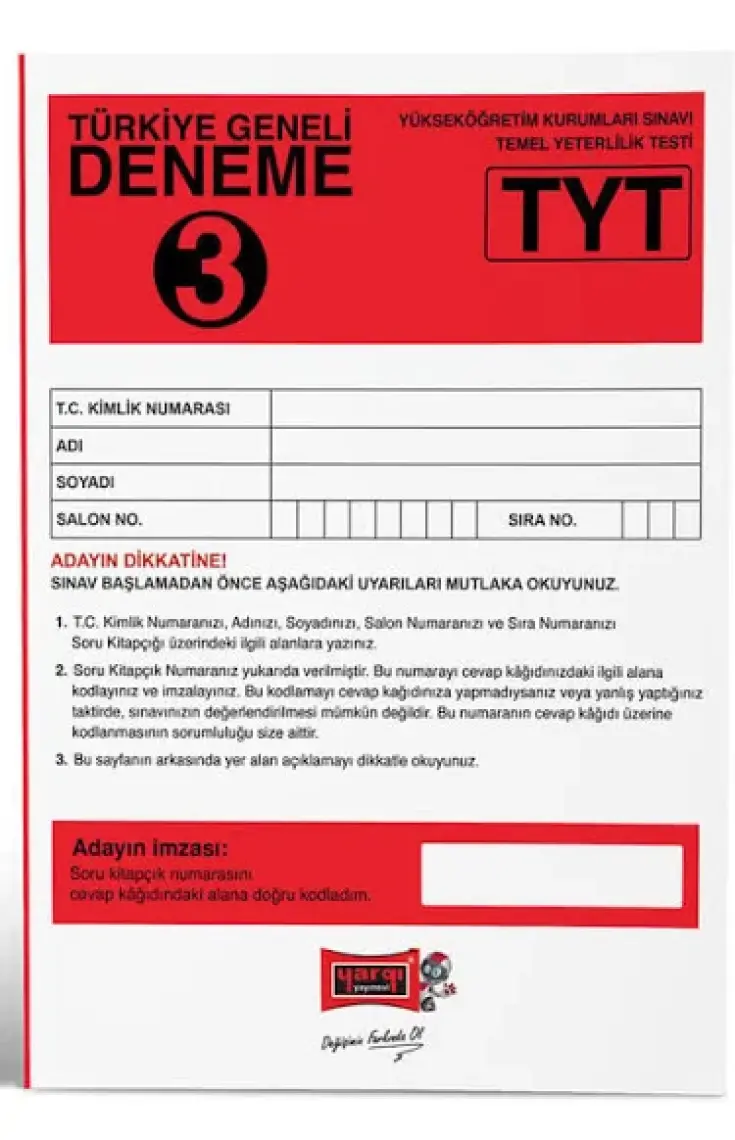 Yargı Yayınevi TYT Türkiye Geneli Deneme 3