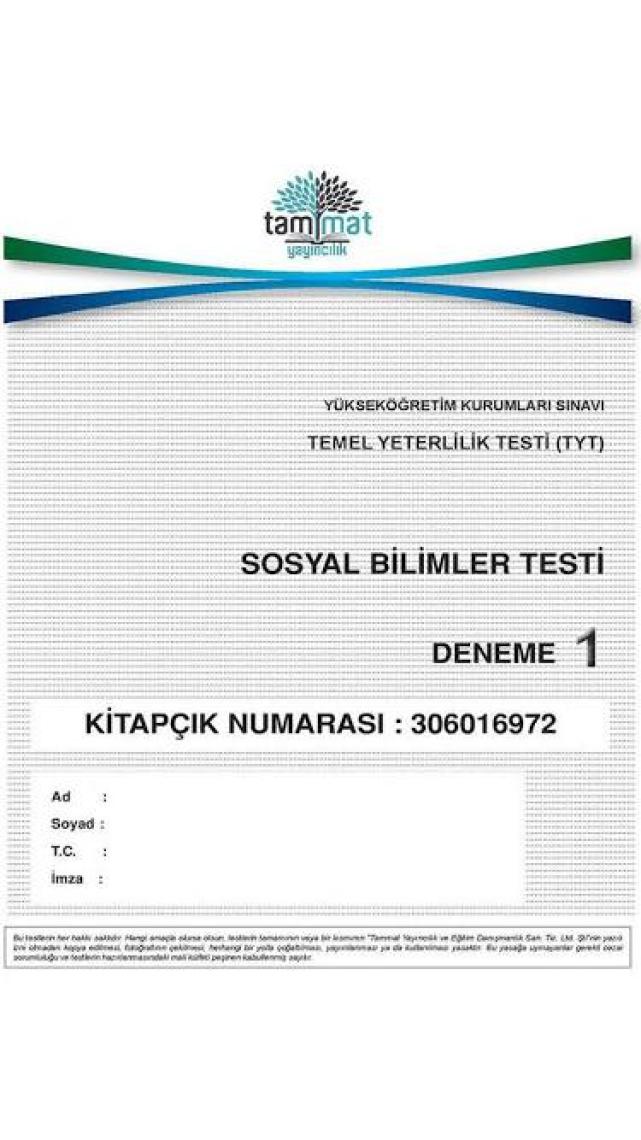 Tammat Yayıncılık TYT Sosyal Bilimler Denemeleri