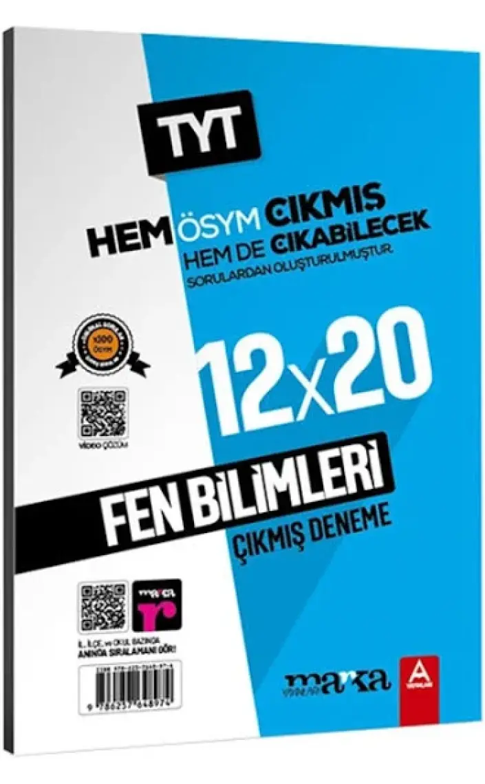 Marka Yayınları TYT Fen Bilimleri ÖSYM Çıkmış ve Çıkabilecek Sorulardan Oluşturulmuş 12 Deneme Sınavı Tamamı Video Çözümlü