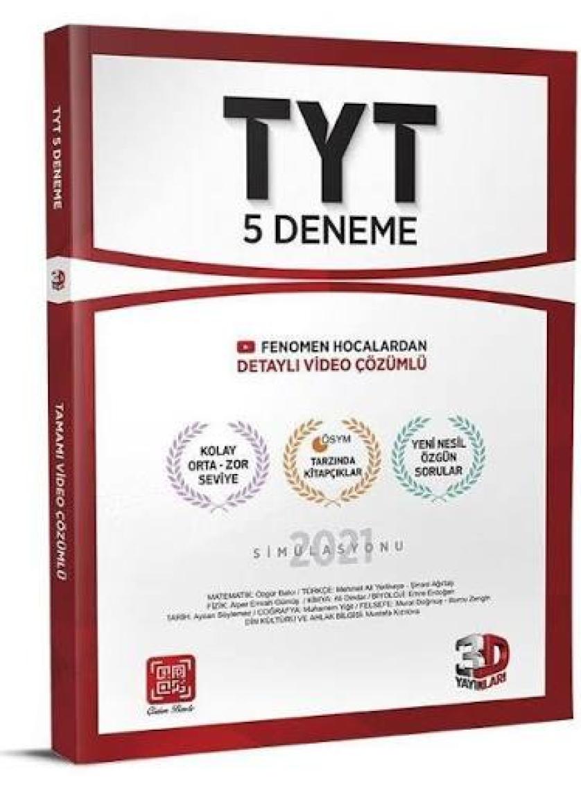 3D Yayınları TYT 5'li Deneme ÖSYM Tarzında Tamamı Video Çözümlü
