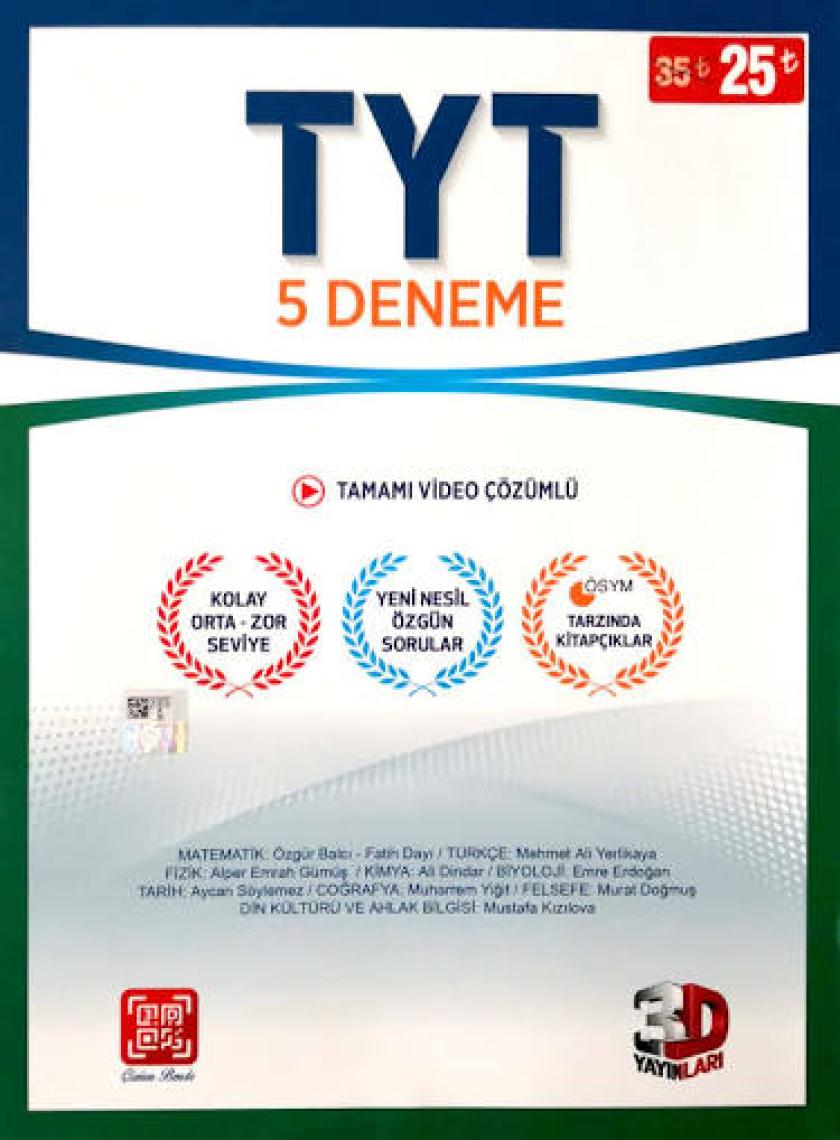 3D Yayınları TYT 5'li Deneme ÖSYM Tarzında Tamamı Video Çözümlü