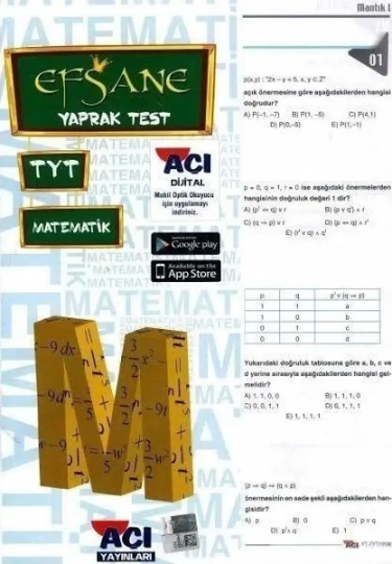 Açı Yayınları TYT Matematik Çek Kopart Yaprak Test