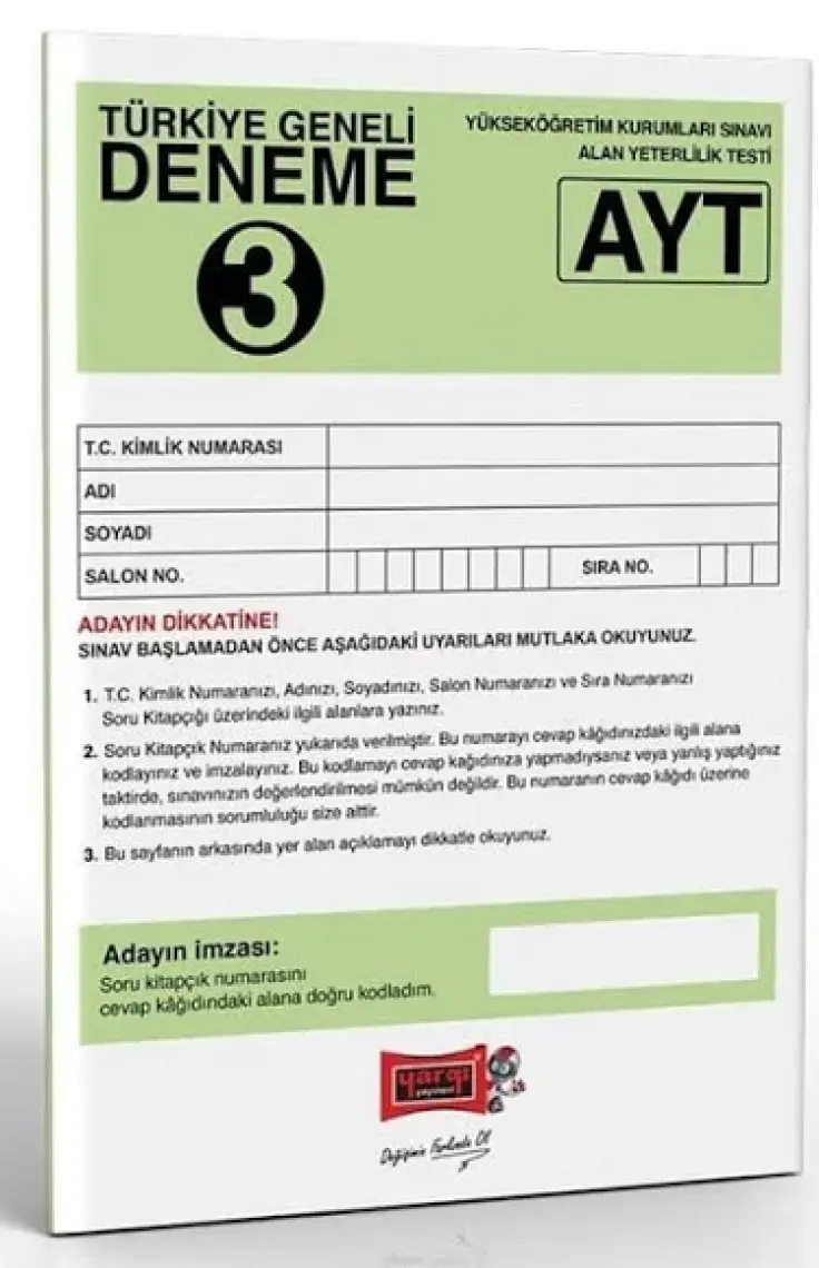 Yargı Yayınevi AYT Türkiye Geneli Deneme 3