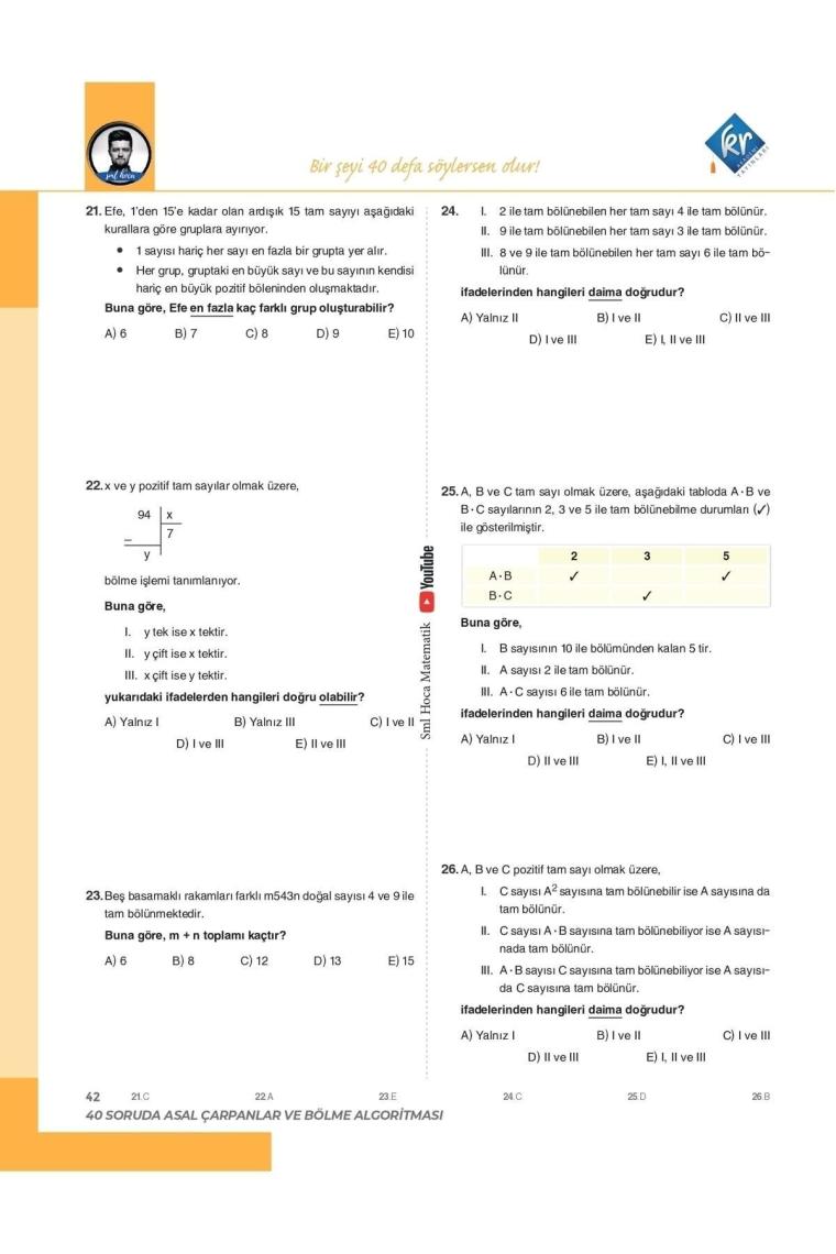 Kr Akademi Yayınları TYT Matematik 40 Soru Serisi Video Soru Kitabı Sml Hoca