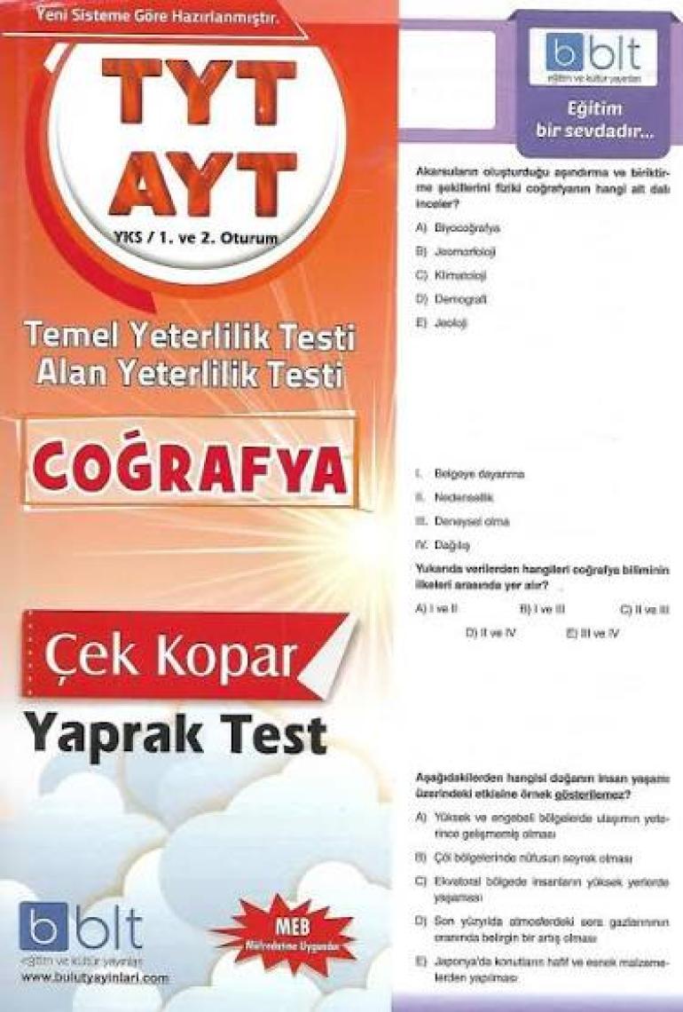 Bulut Eğitim ve Kültür Yayınları Eğitim TYT AYT Coğrafya Çek Kopar Yaprak Test