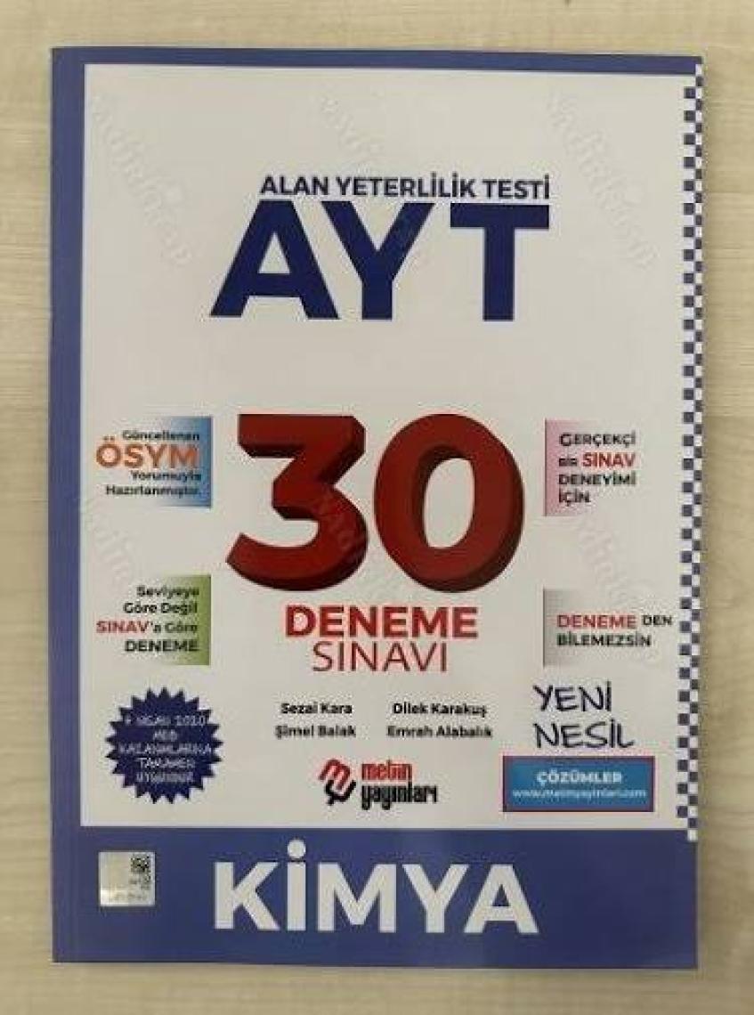 Metin AYT Kimya 30 Deneme Sınavı 2021