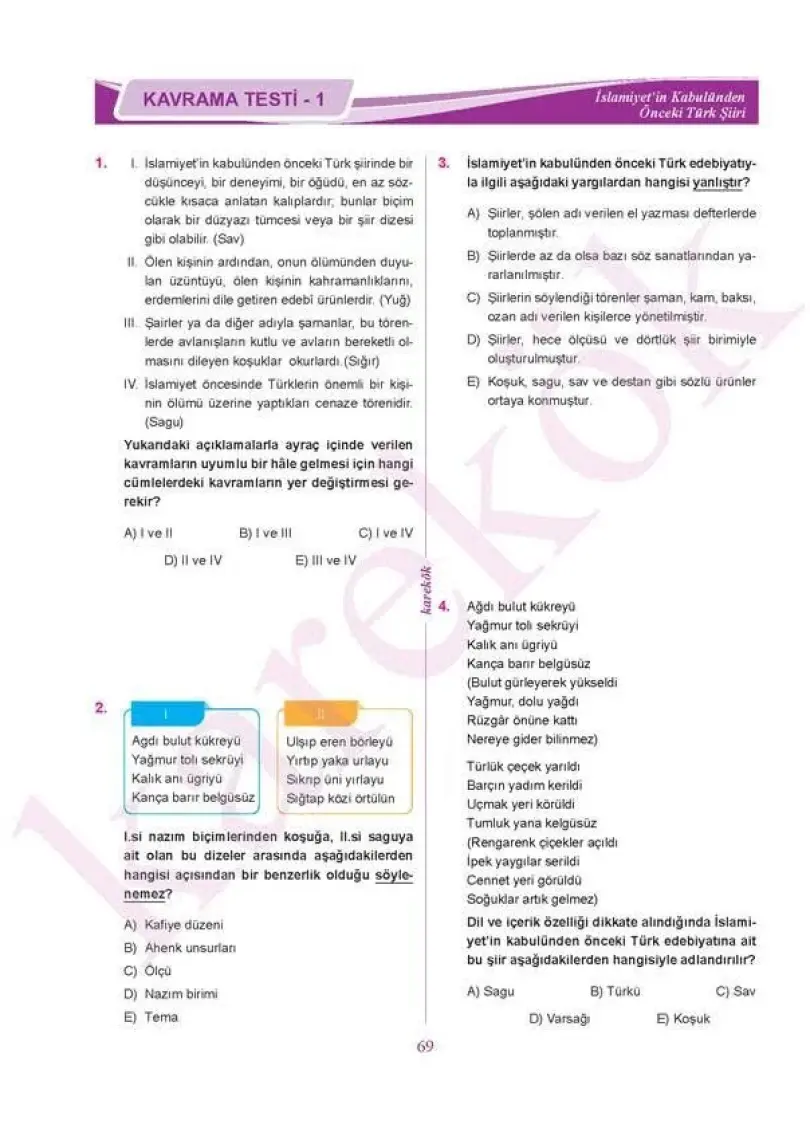 Karekök Yayıncılık 10. Sınıf Türk Dili ve Edebiyatı Soru Bankası