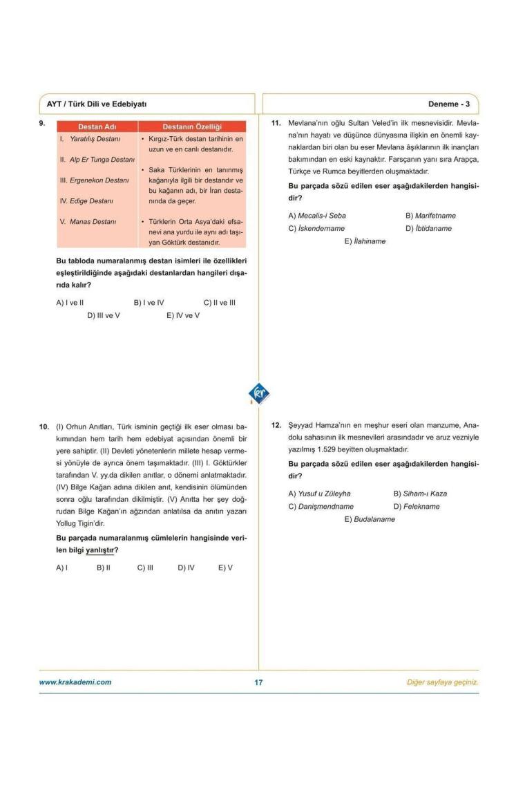 Kr Akademi Yayınları Gamze Hoca Türkçenin Matematiği AYT Türk Dili ve Edebiyatı 10 Deneme