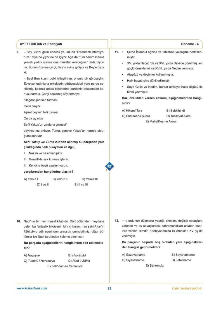 Kr Akademi Yayınları Gamze Hoca Türkçenin Matematiği AYT Türk Dili ve Edebiyatı 10 Deneme