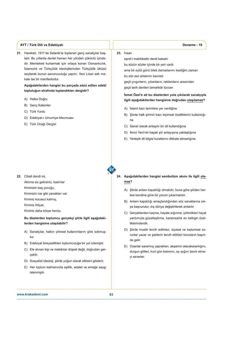 Kr Akademi Yayınları Gamze Hoca Türkçenin Matematiği AYT Türk Dili ve Edebiyatı 10 Deneme