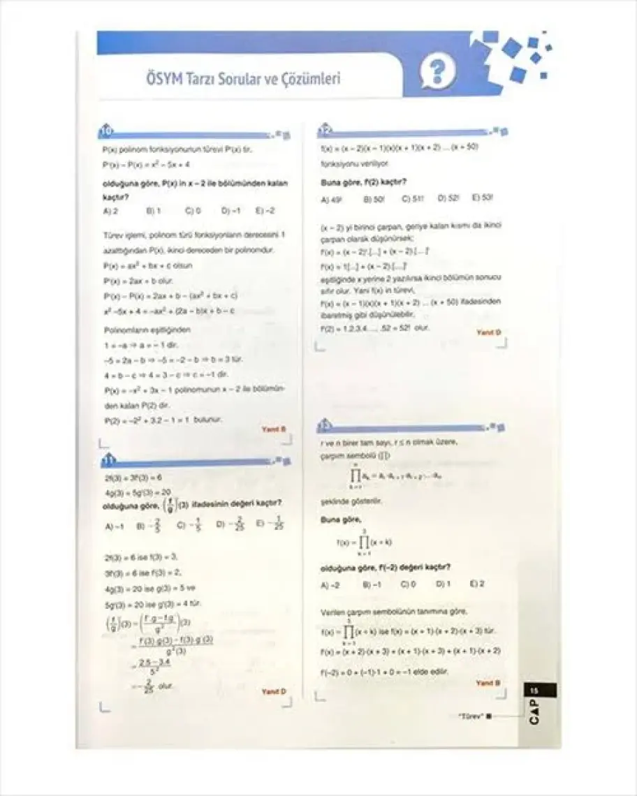 Çap Yayınları Matematik Türev Konu Anlatımlı Soru Bankası