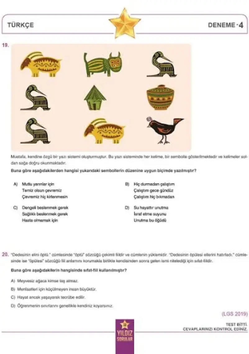 Yıldız Sorular 8. Sınıf Lgs Türkçe 8 Deneme