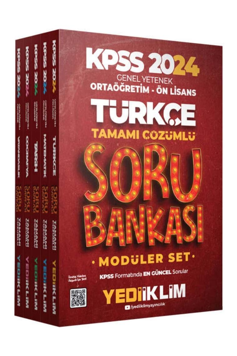 2024 KPSS Ortaöğretim - Önlisans GK-GY Tamamı Çözümlü Modüler Soru Bankası Seti