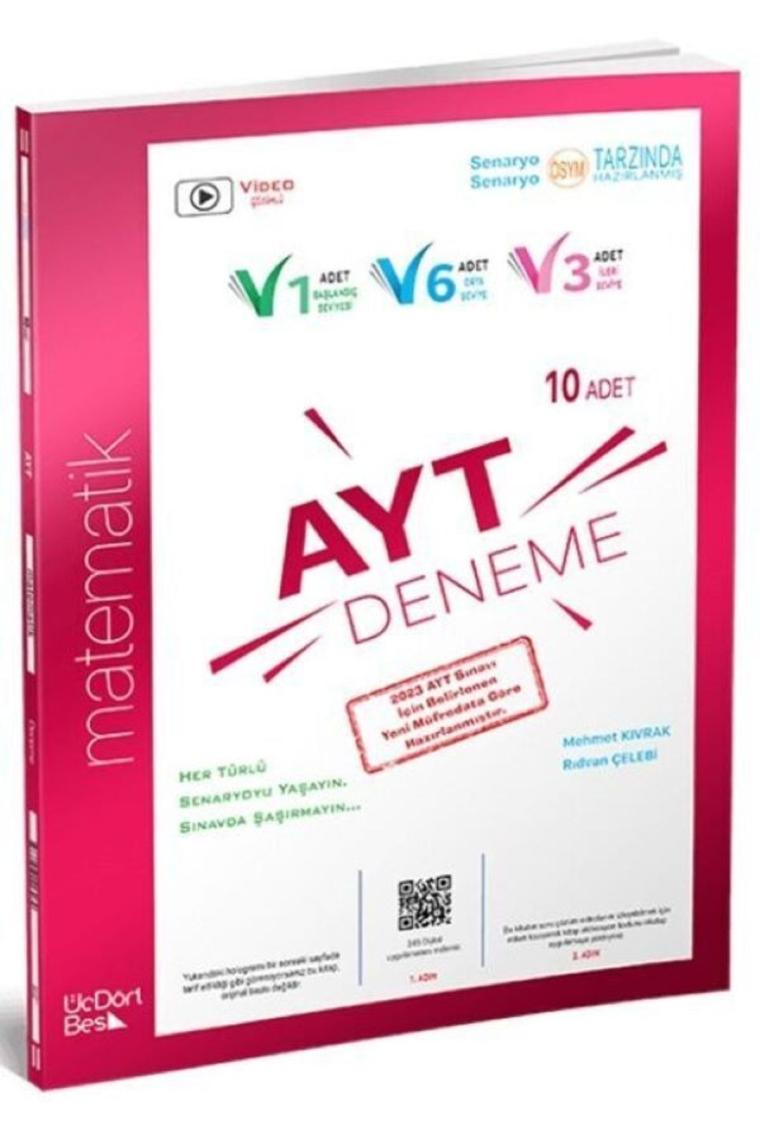 Ayt 10’lu Matematik Deneme Soru Bankası 345 Üçdörtbeş (kitapsenin'e Özel Güncel Baskıdır)