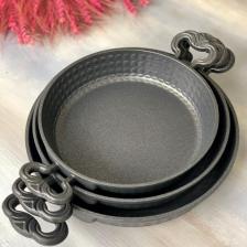 Taşev Pade - Yuvarlak Döküm Sahan Siyah 3 Lü 18 Cm-20cm-22 Cm