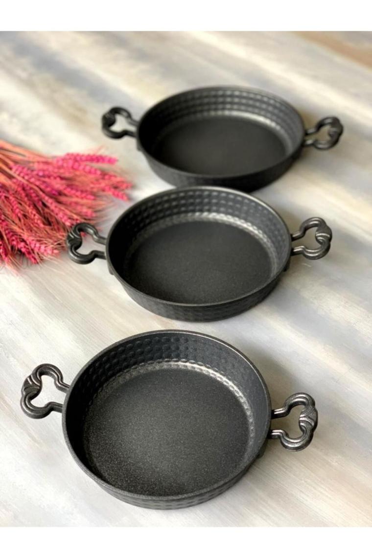 Taşev Pade - Yuvarlak Döküm Sahan Siyah 3 Lü 18 Cm-20cm-22 Cm
