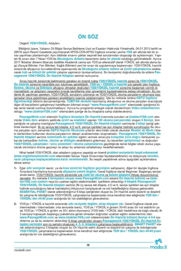 Yds-yökdil Passage Work Ön Hazırlık Seviye 1-2-3