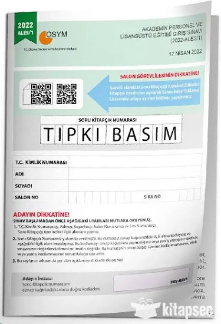Ales 2022/1 Ösym Tıpkı Basım Çıkmış Soru Deneme Kitapçığı Dijital Çözümlü Türkiye Geneli