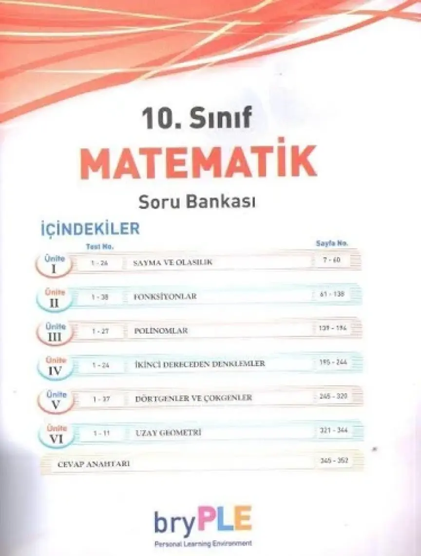 Bry Birey Eğitim Yayınları PLE 10. Sınıf Matematik Soru Bankası
