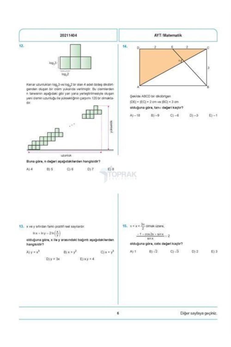Toprak Yayınları Ayt Matematik Deneme Kitabı