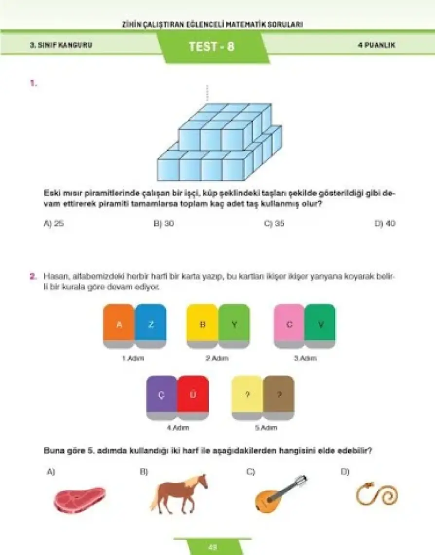 3.Sınıf Zihin Çalıştıran Eğlenceli Kanguru Matematik Soruları