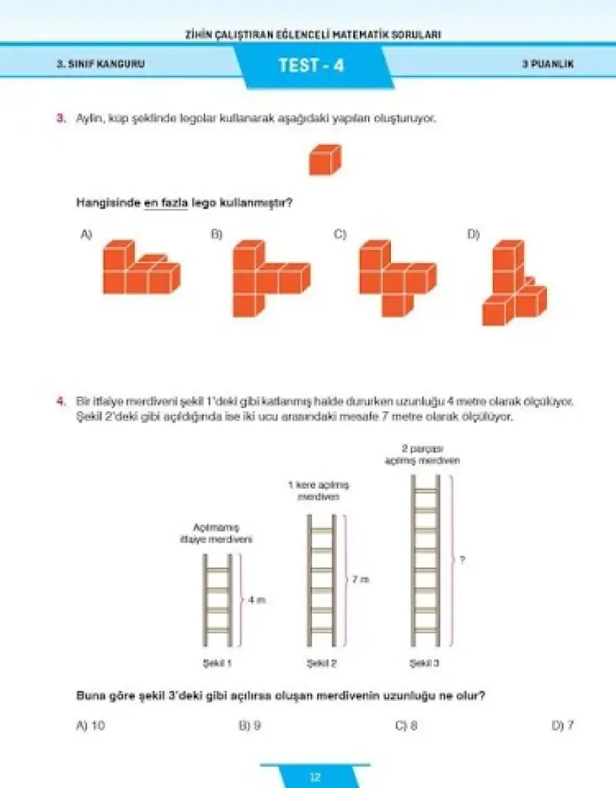3.Sınıf Zihin Çalıştıran Eğlenceli Kanguru Matematik Soruları