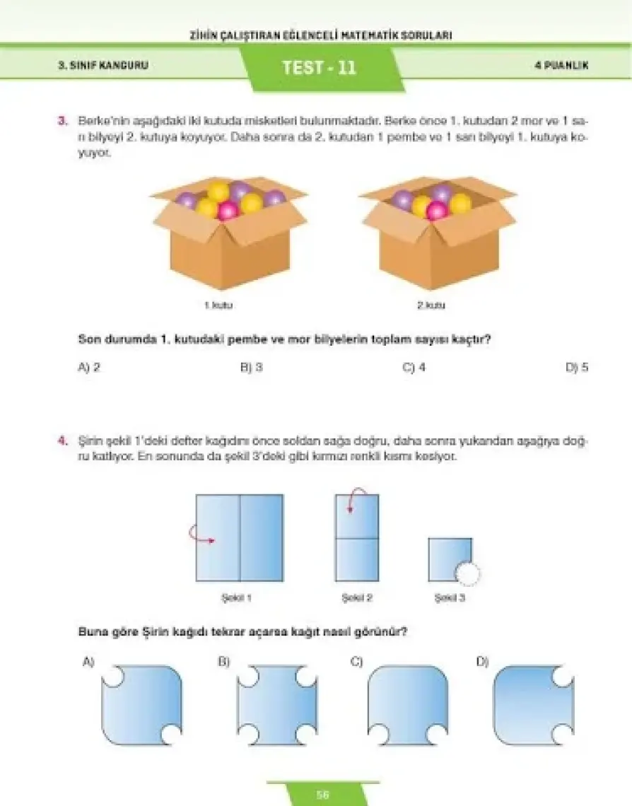 3.Sınıf Zihin Çalıştıran Eğlenceli Kanguru Matematik Soruları