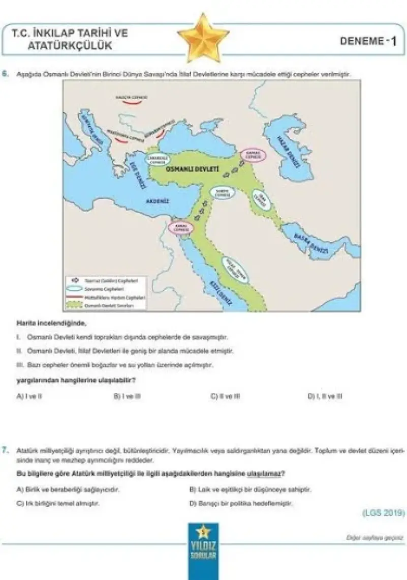 Yıldız Sorular 8. Sınıf Lgs T.c. Inkılap Tarihi Ve Atatürkçülük 12 Deneme
